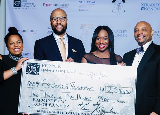 Rising 2L Fred Poindexter, second from left, receives Barristers Association Scholarship